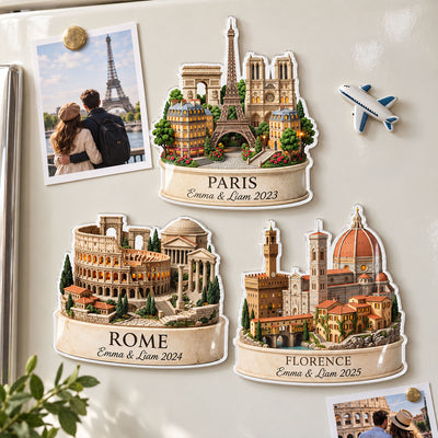 Custom City Travel Vacation - Personalized Acrylic Fridge Magnet - Traveling Destination Keepsake, Christmas Gift For Traveling Lovers