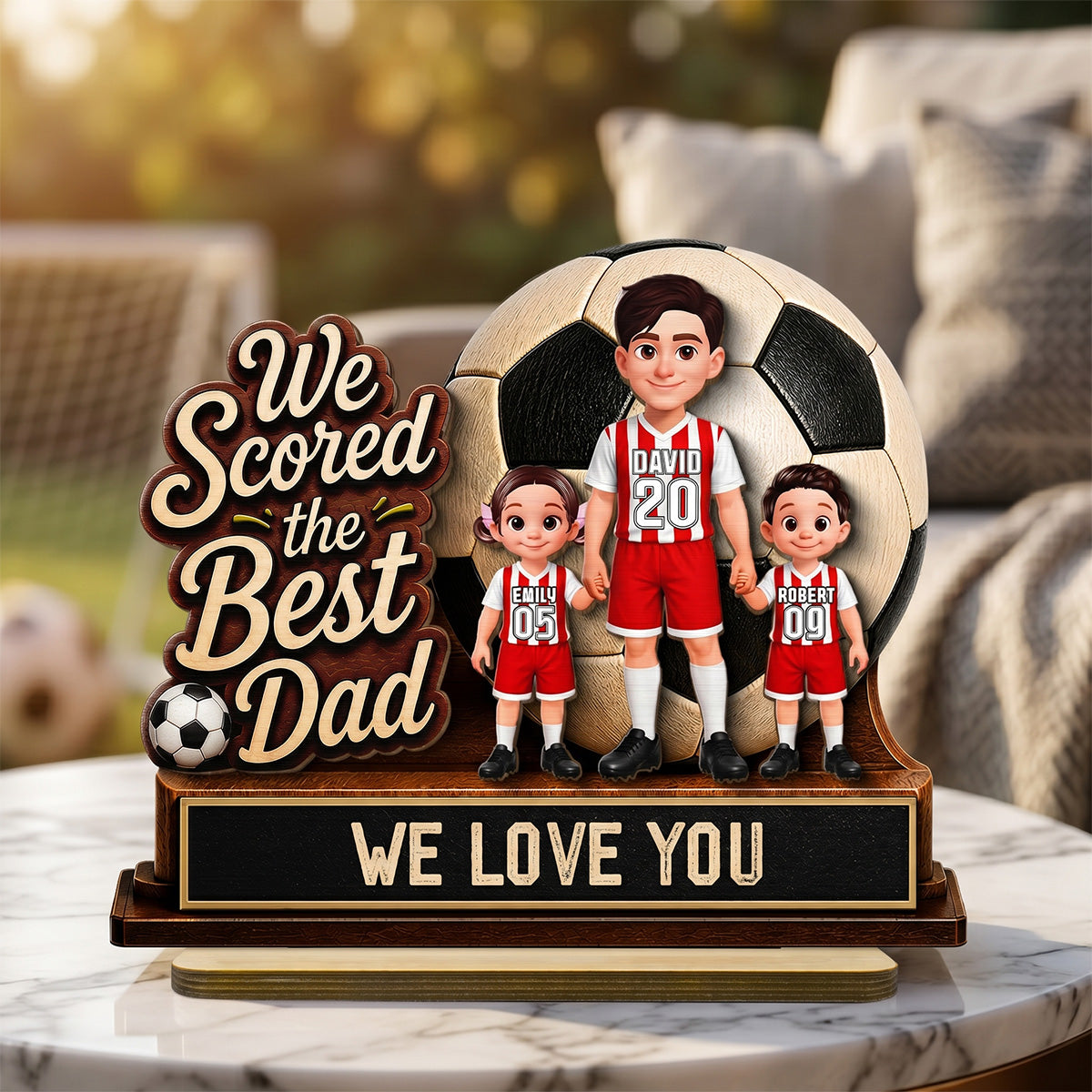 We Scored The Best Dad 2D Flat - Personalized 2-Layered Wooden Plaque -  Gift For Soccer Dad, UK Football Dad