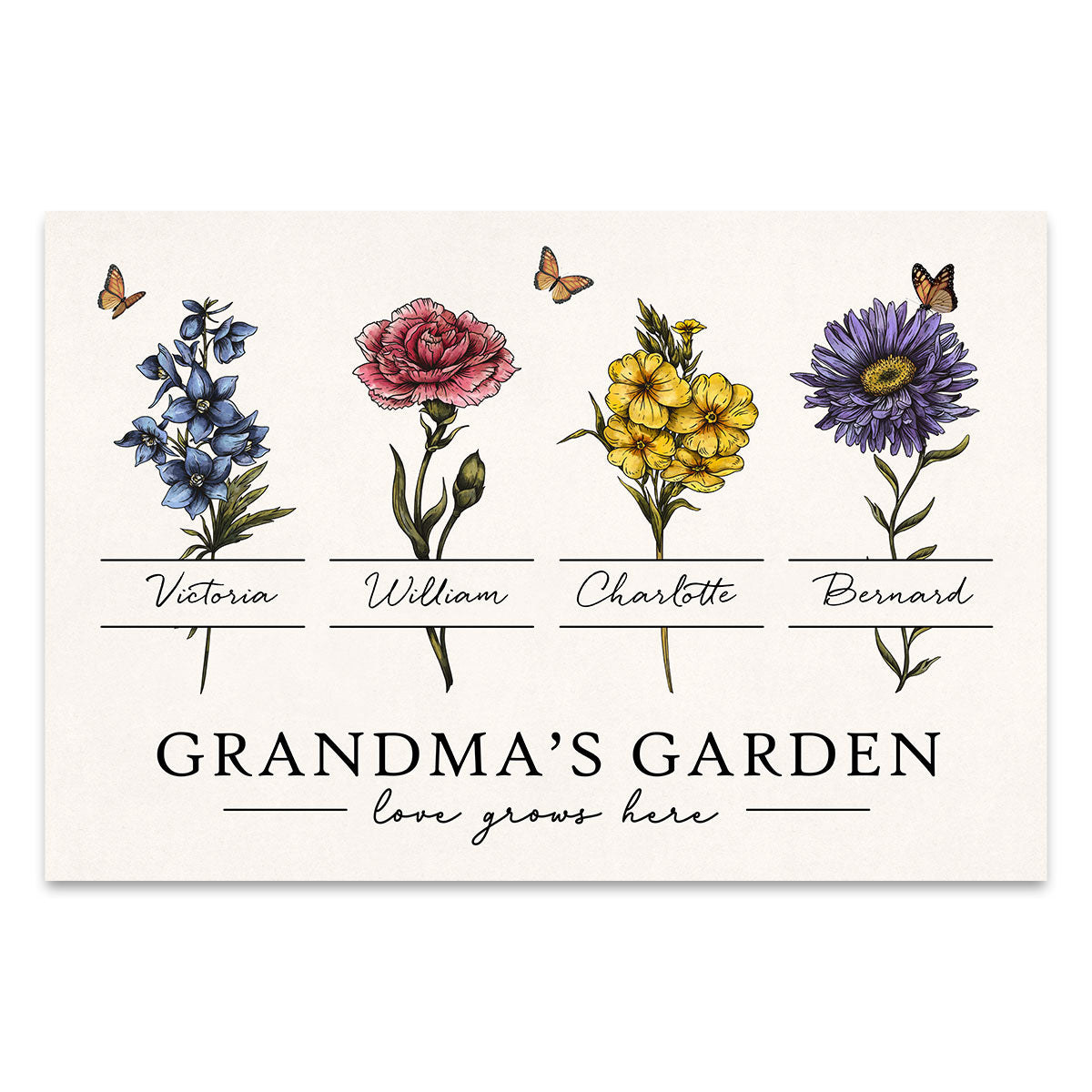Grandma‘s Garden Love Grows Here Beautiful Vintage Birth Month Flower Gift For Grandma Mom Personalized Poster