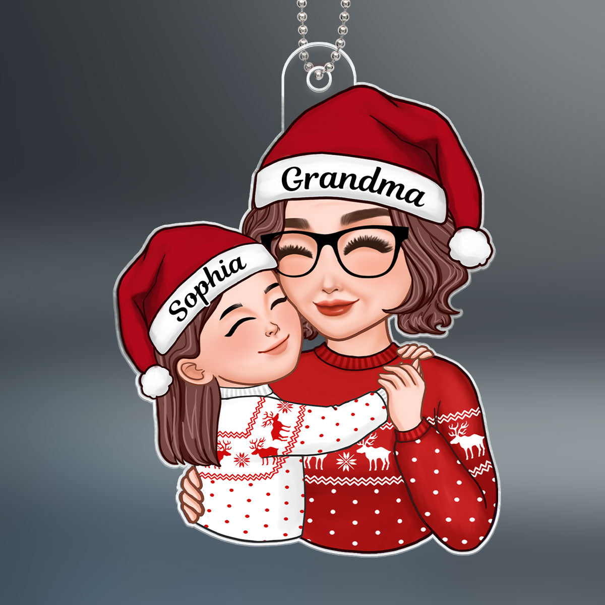 Grandma & Grandkid Hugging Cheek On Cheek Christmas Gift For Granddaughter Grandson Personalized Acrylic Ornament