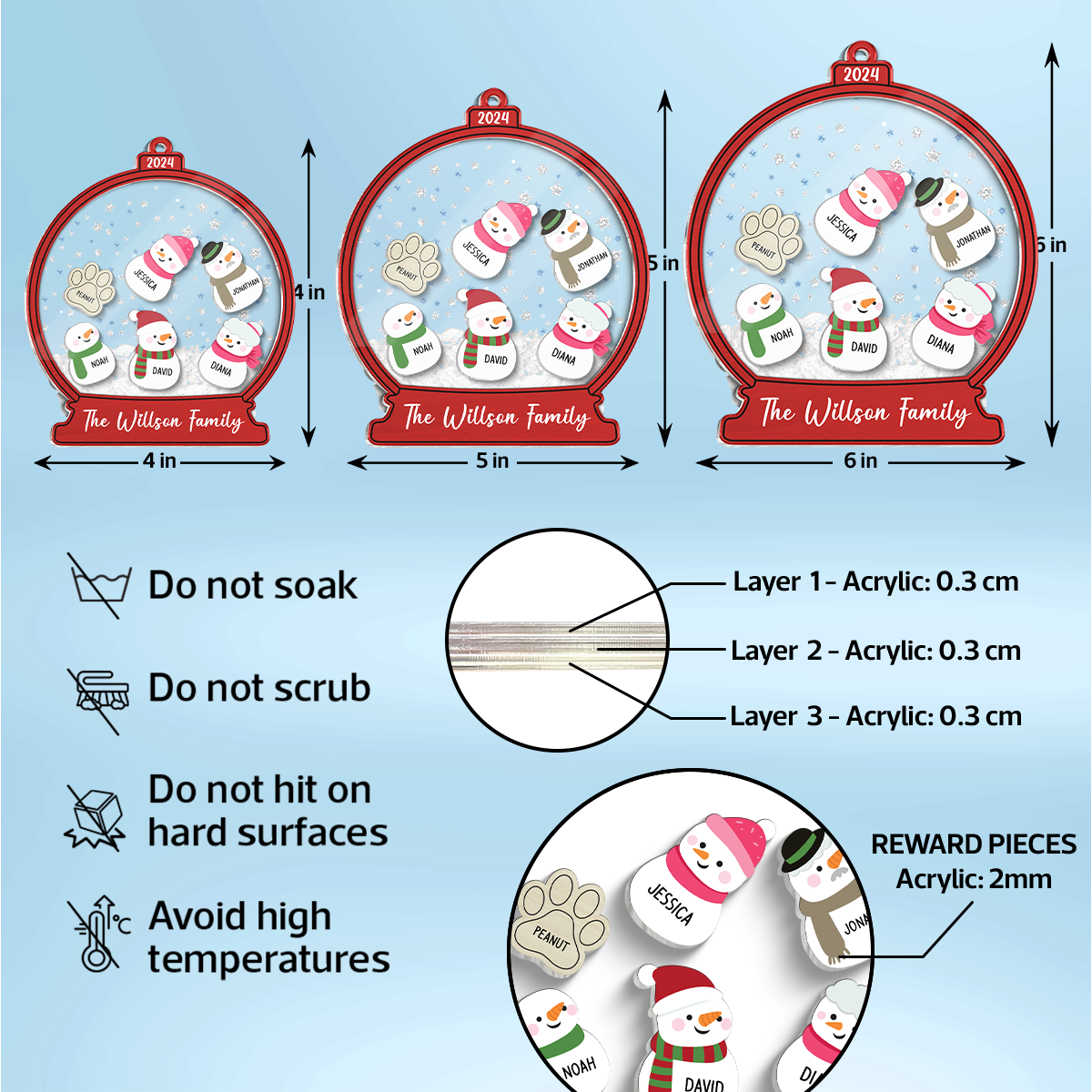 Personalized Snowman Family Christmas 4D Shaker Ornament 2024, Family Christmas Gift