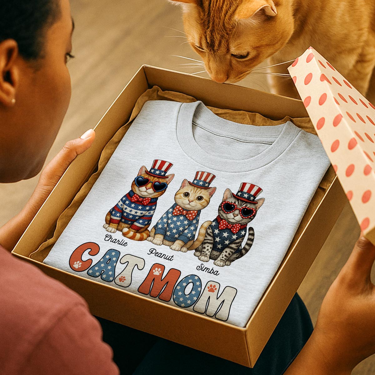 Retro Vintage Cat Mom 4th Of July Personalized Shirt