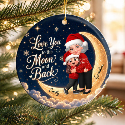 Love You To The Moon And Back Glowing Moon Night - Personalized Circle Ceramic - Christmas Gift For Grandchildren