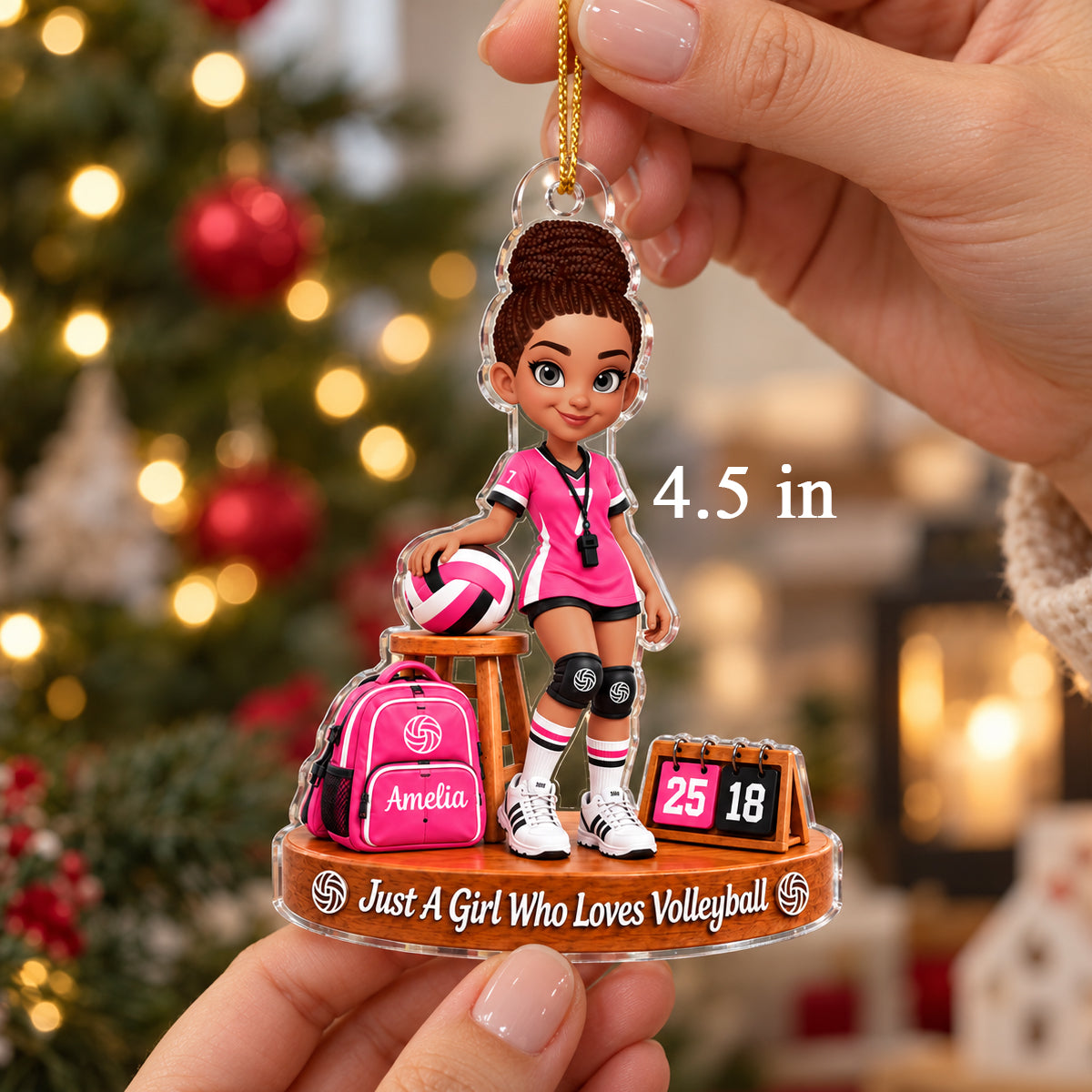 Custom Volleyball Girl Name - Personalized Acrylic Ornament - Christmas Gift for Daughter, Granddaughter, Holiday Keepsake for Volleyball Players