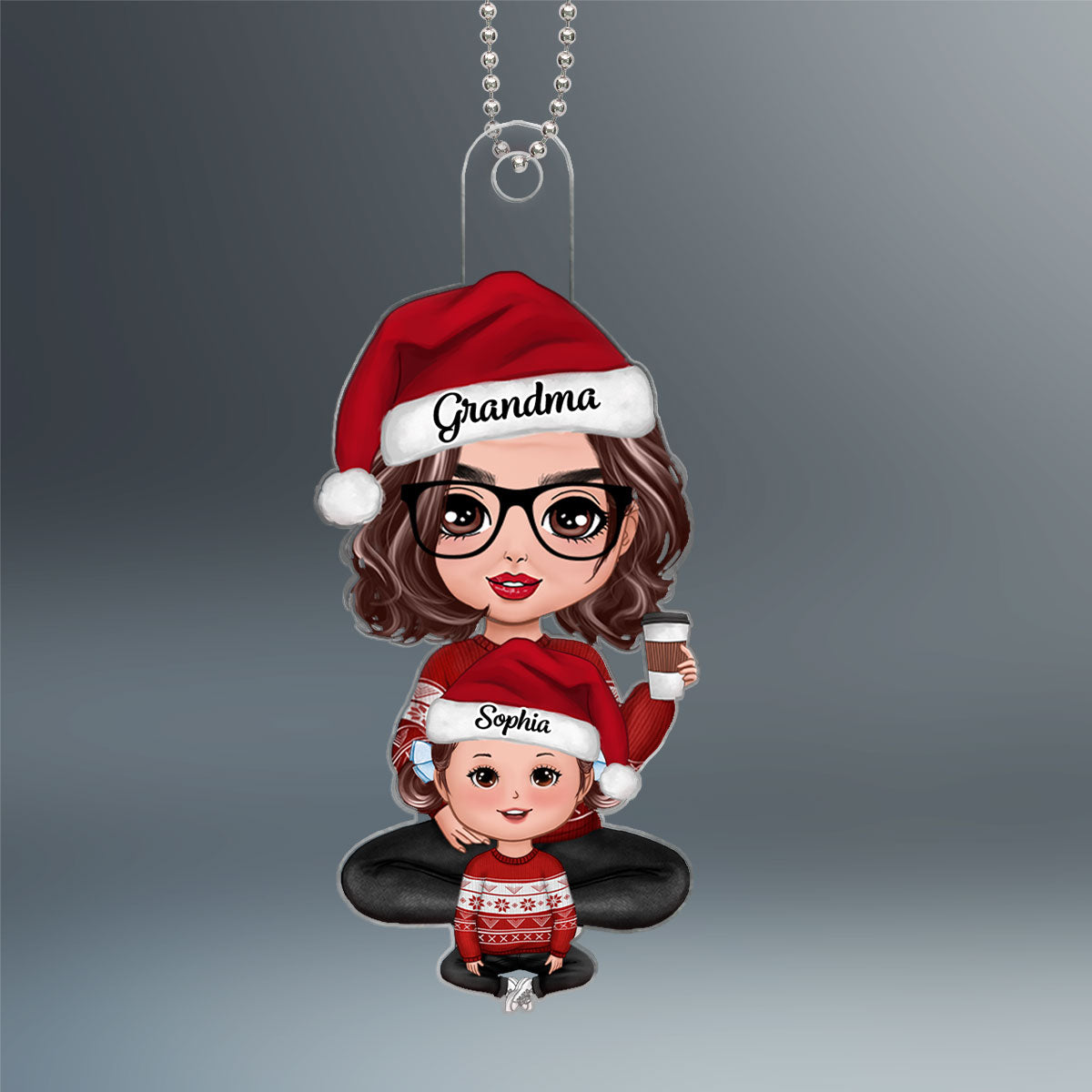 Kid Sitting In Grandma Mom Lap Christmas Gift Personalized Acrylic Ornament