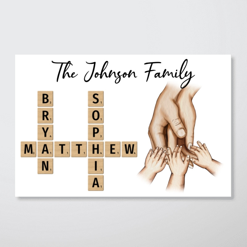 Family Hands In Hands Crossword Puzzle Art Created In A Moment Treasured Forever Personalized Poster