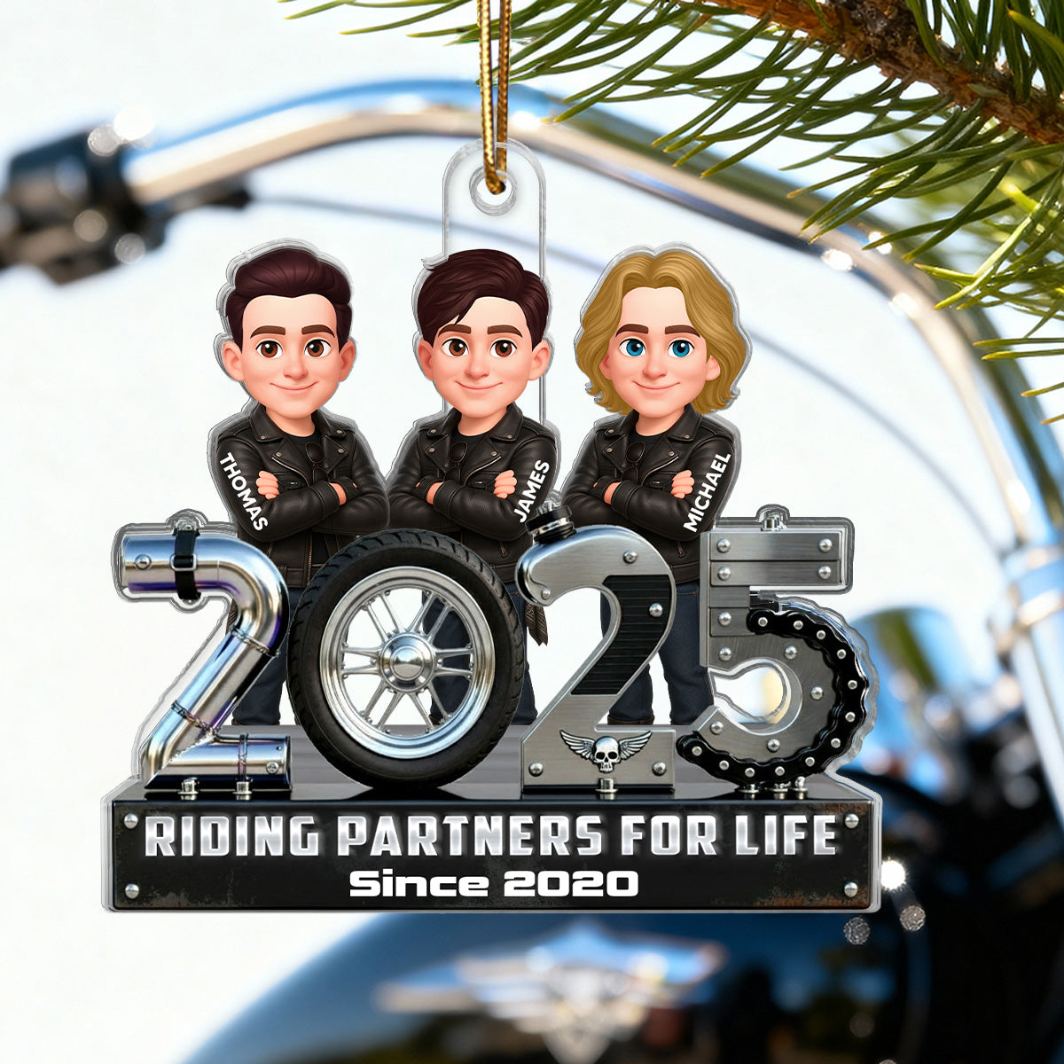 3D Effect Biker Couple Friends Riding Partners For Life Christmas - Personalized Acrylic Ornament - Gift For Bikers Couple, Friends
