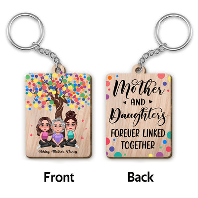 Pretty Doll Mother Daughters Under Tree Personalized Wooden Keychain
