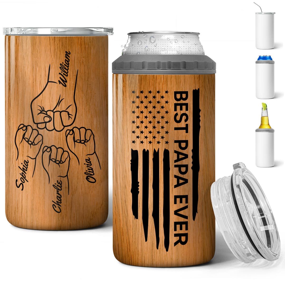 Best Papa Ever Gift For Grandpa Nation Flag Fist Bumps Outline Personalized 4-in-1 Can Cooler