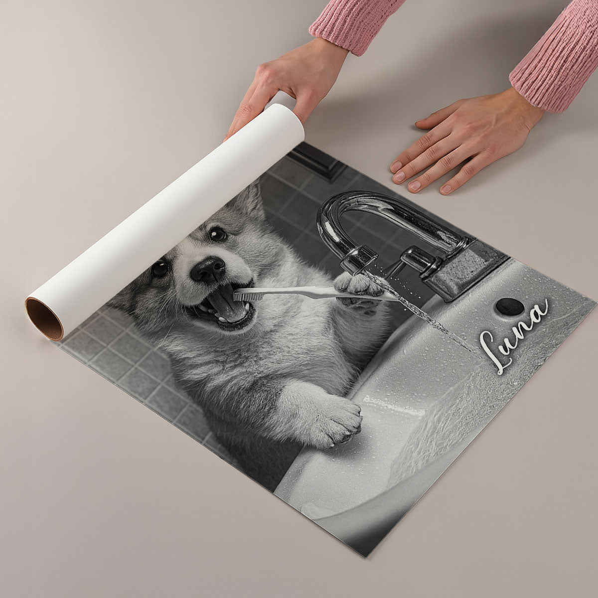 Custom Pet Portrait from Photo, Funny Bathroom Dog Reading Newspaper on Toilet, Dog Wall Art, Personalized Pet Gift