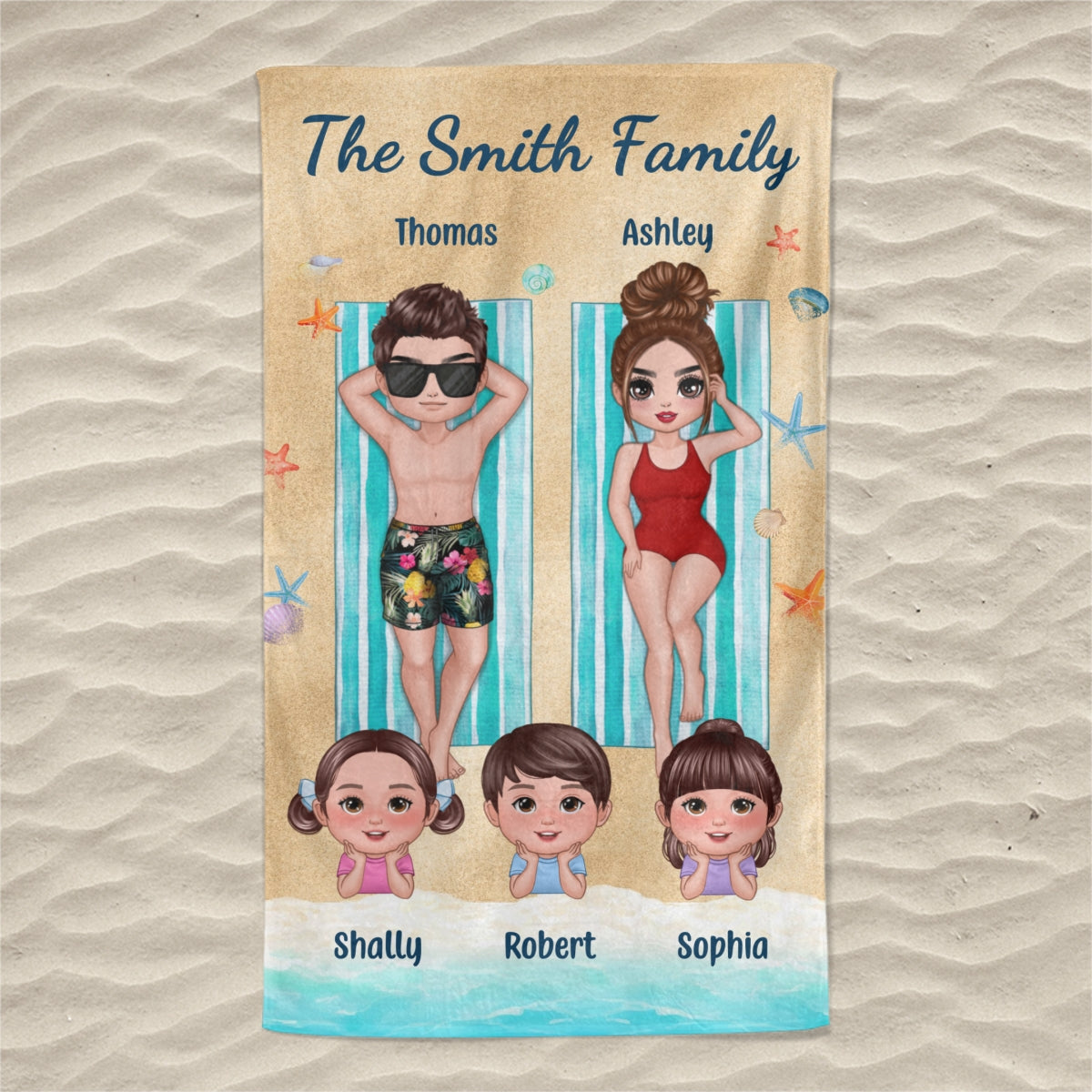 Doll Family Summer Beach Personalized Beach Towel
