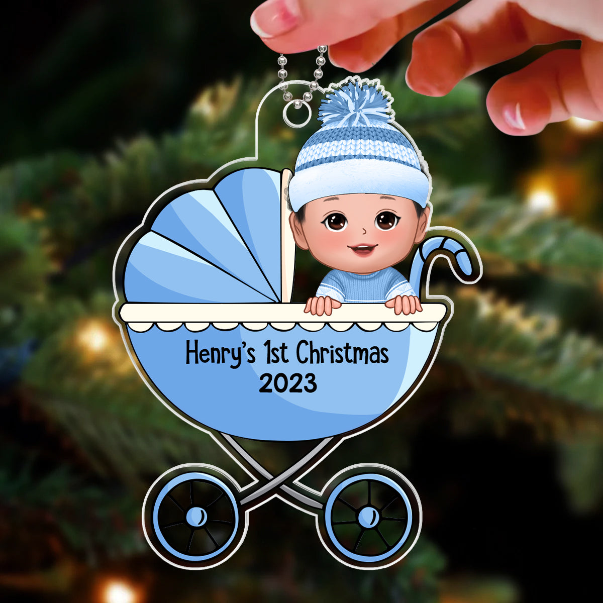Baby‘s First Christmas Cute Baby In Stroller Personalized Acrylic Ornament