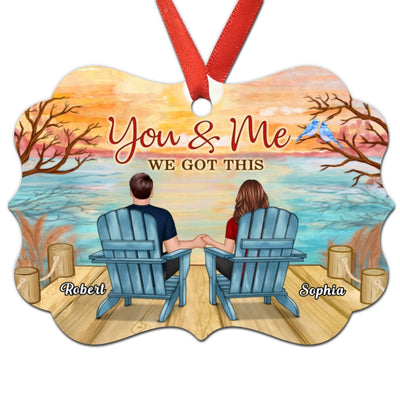 Reflected Lake Back View Couple Sitting Personalized Christmas Ornament