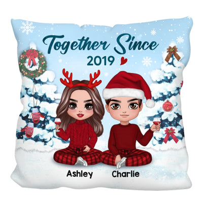 Doll Couple In Snow Christmas Personalized Pillow (Insert Included)