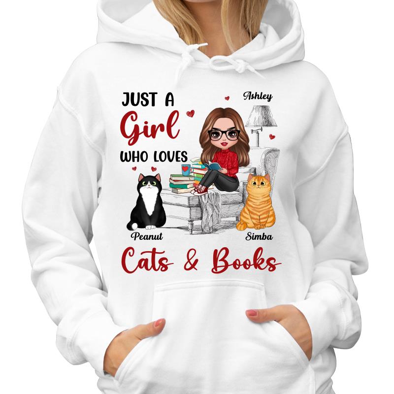 Reading Books Girl And Cats Outline Personalized Shirt