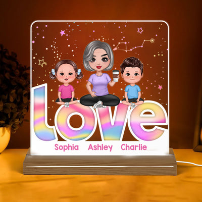 Grandma Grandkids Sitting On Love Personalized Custom Shape Acrylic Plaque With Warm LED Night Light