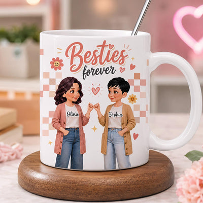 Pretty Besties Besties Forever - Personalized Mug - Birthday Gift, Friendship Gift for Best Friends