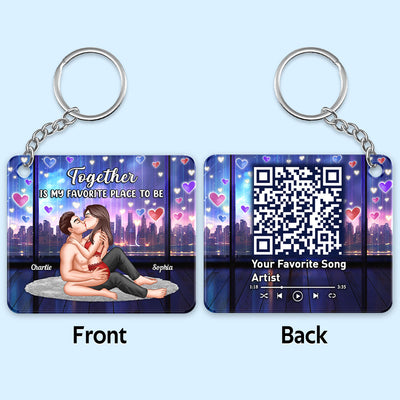 Sexy Couple Kissing City Night Window Favorite Song QR Code Personalized Acrylic Keychain