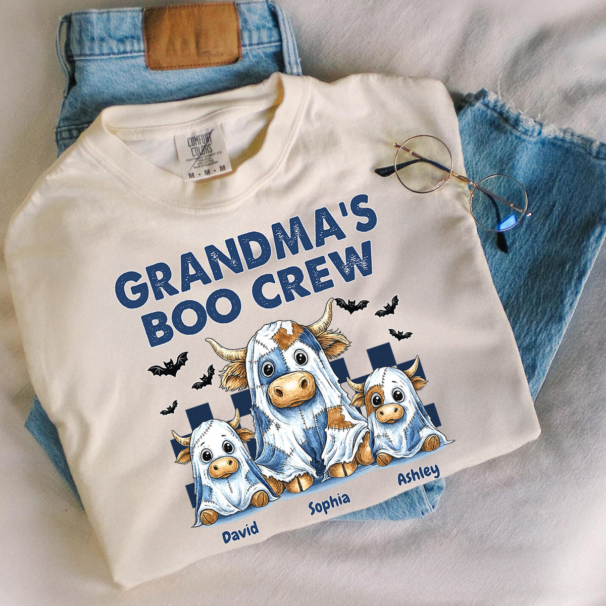 Grandma's Boo Crew Highland Cow Personalized Sweatshirt, Cozy Fall Vibe Sweatshirt