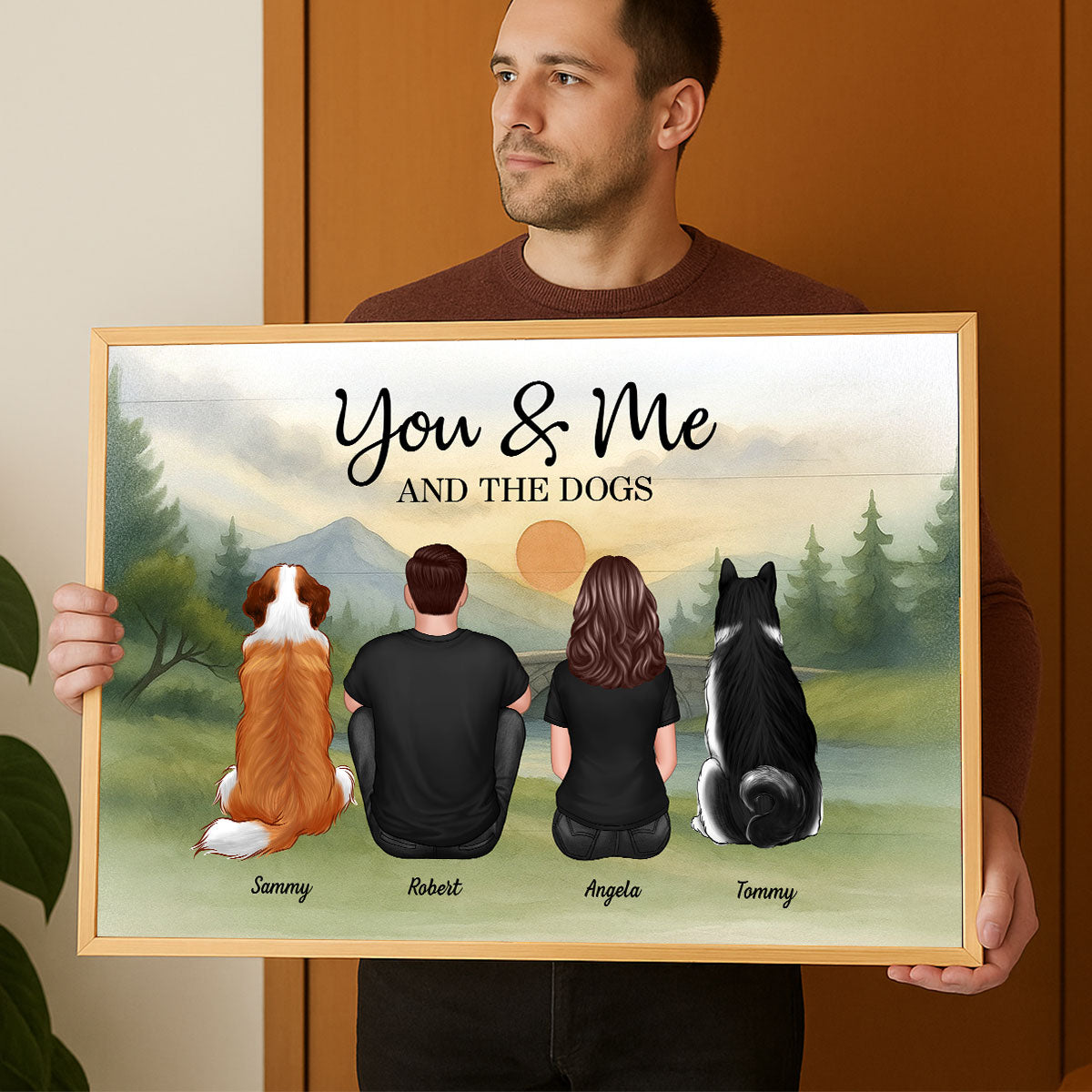 Couple And Dogs Retro Mountain Personalized Poster