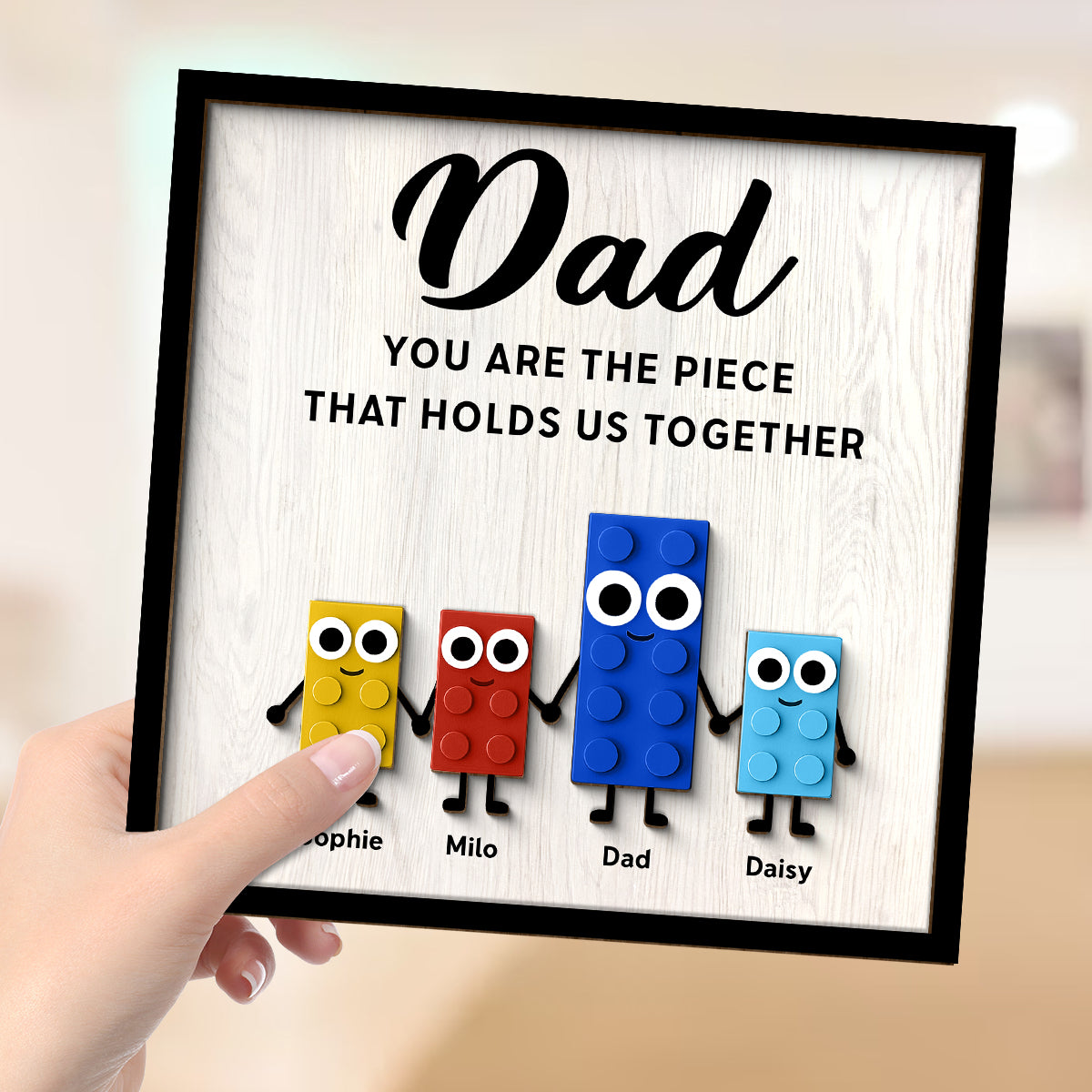 Dad And Kids Cute Puzzle Personalized 2-Layered Wooden Plaque, Father's Day Gift for Dad, Gift for Husband