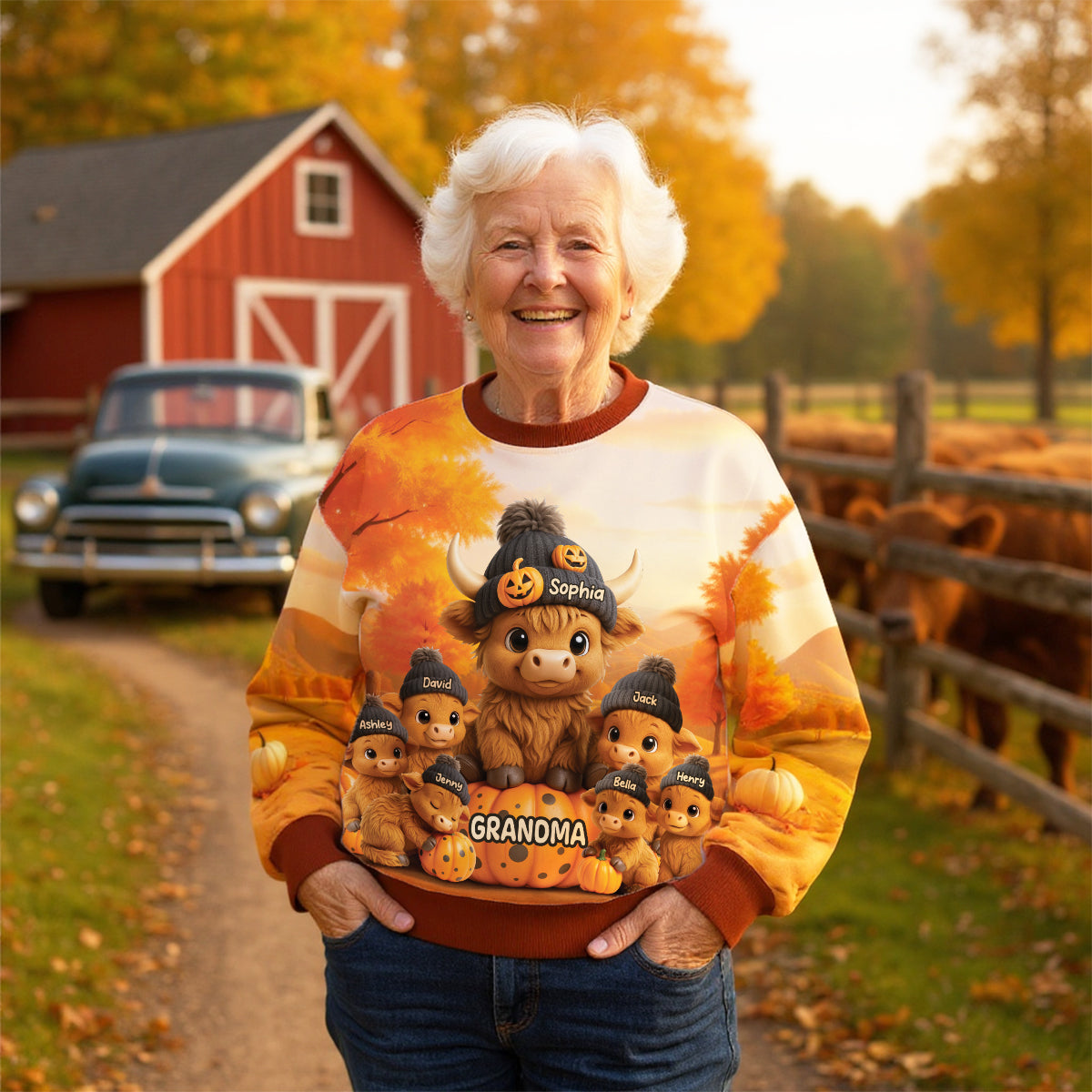 Mama Cow Grandma Cow And Kids 3D Effect Personalized Sweatshirt