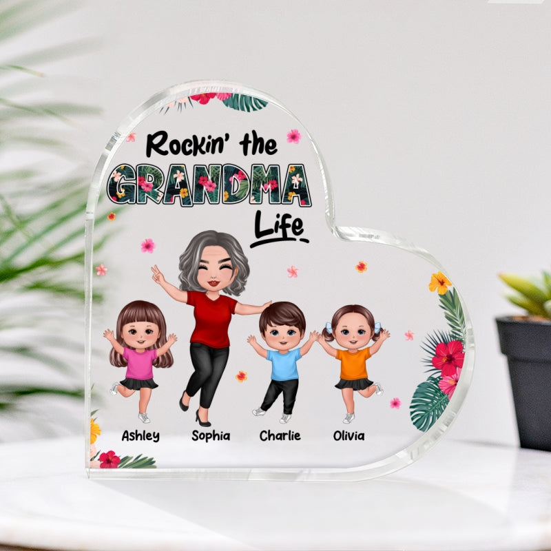 Rockin‘ Grandma Life Happy Doll Grandma Grandkids Personalized Acrylic Heart Plaque