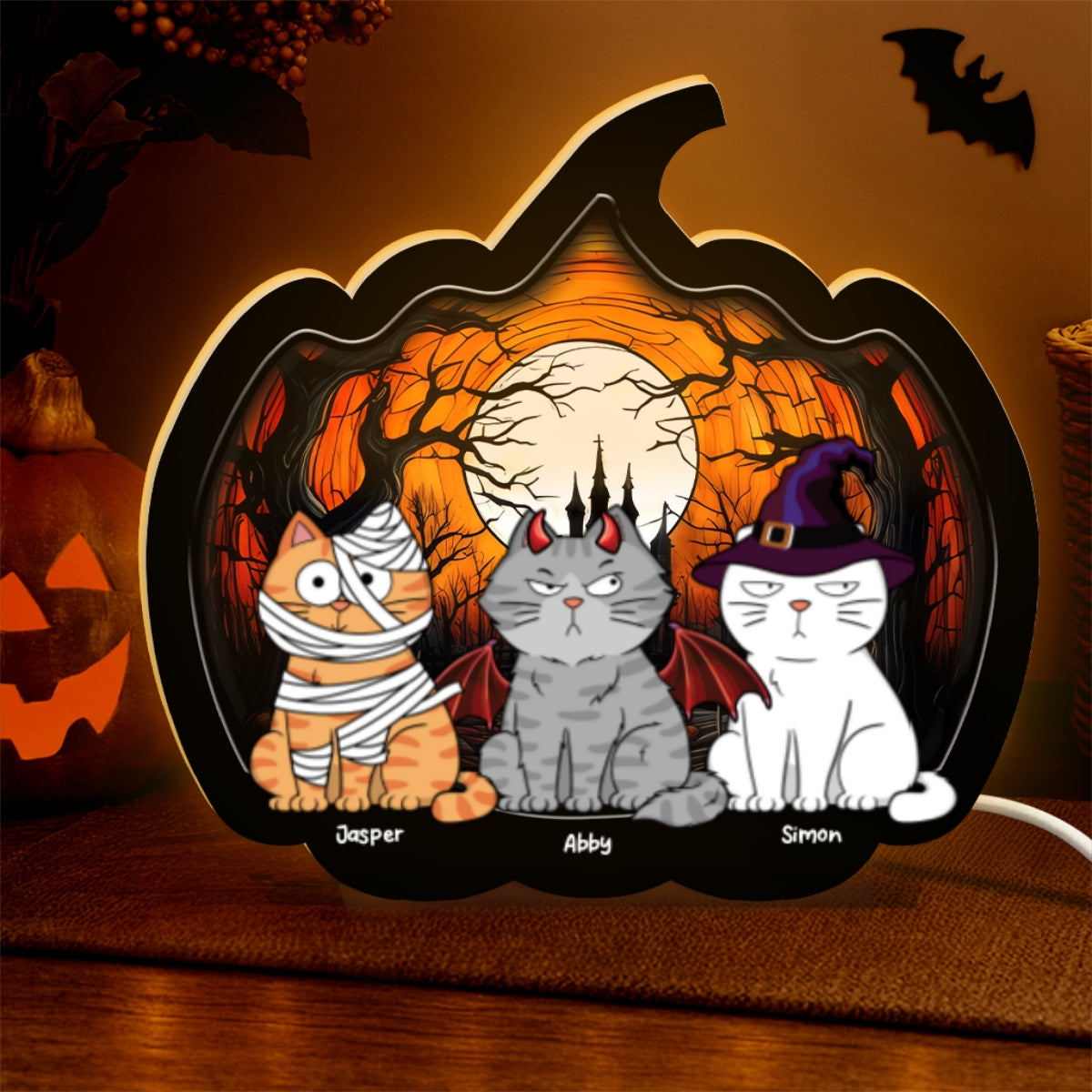 Halloween Funny Cat Pumpkin Shaped Personalized Light Box