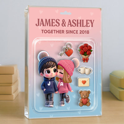 3D Effect Cute Cartoon Couple Custom Figure Personalized Acrylic Block Plaque