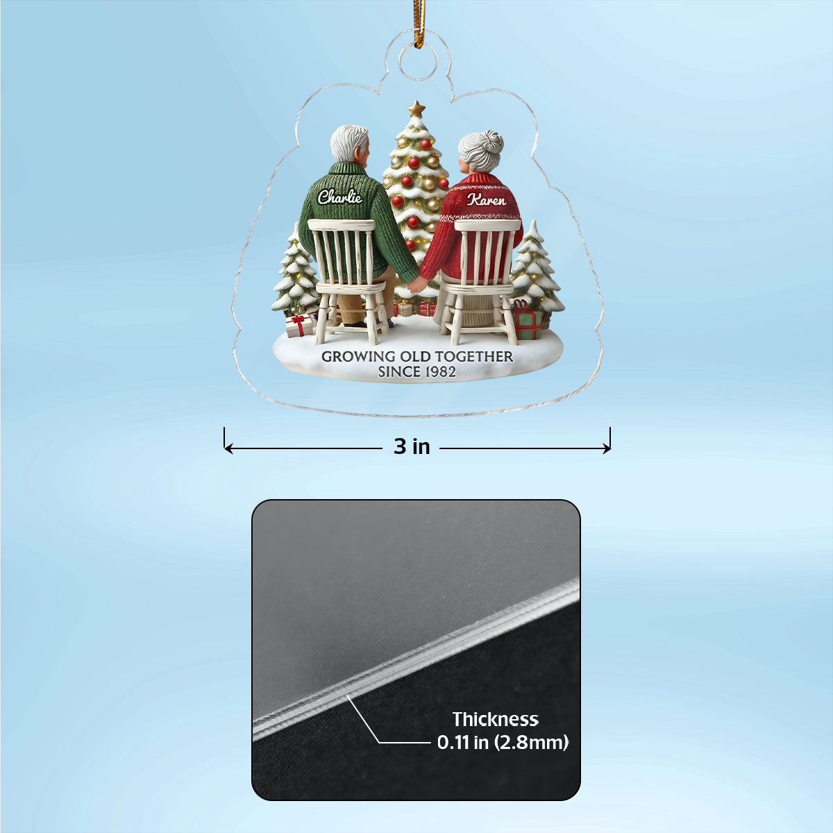 3D Effect Old Couple Growing Old Together Christmas - Personalized Acrylic Ornament - Gift for Him, Gift for Her
