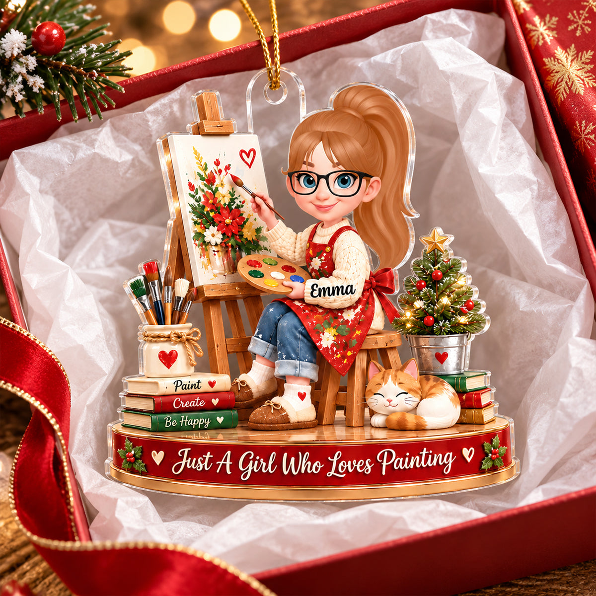 Just a Girl Who Loves Painting - Personalized Acrylic Ornament - Christmas Gift for Daughter, Granddaughter