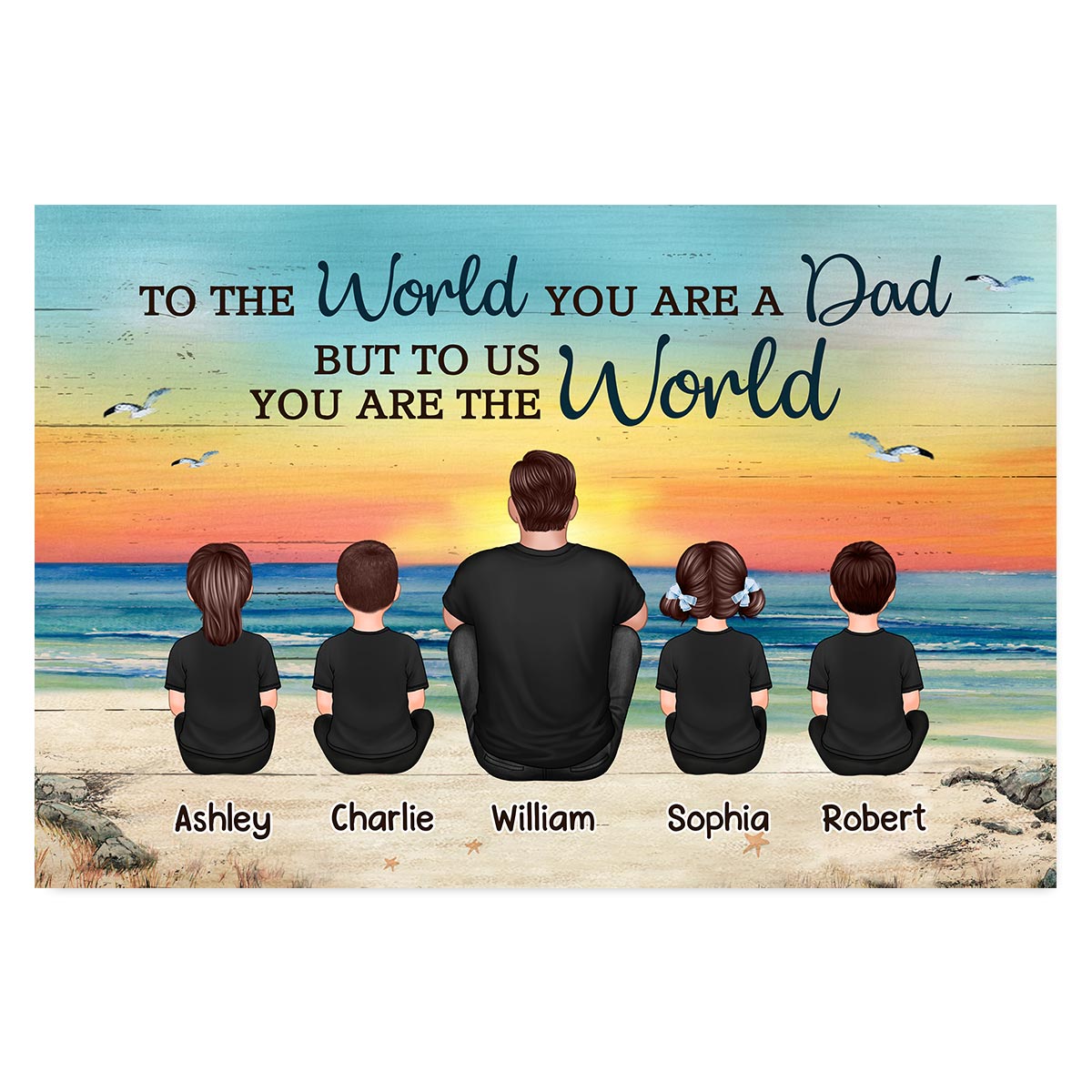 Dad And Sons Daughters Retro Vintage Beach Personalized Poster, Heartfelt Gift For Dad, For Husband
