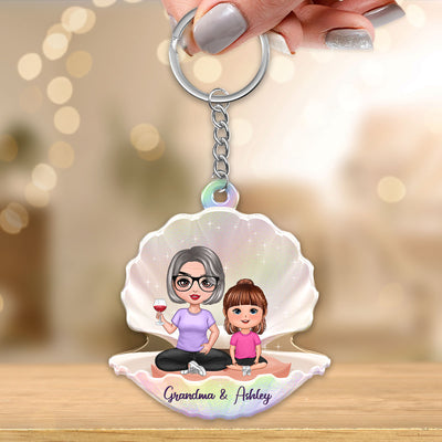 Doll Grandma Grandkid Sitting In Pearl Shell Personalized Acrylic Keychain