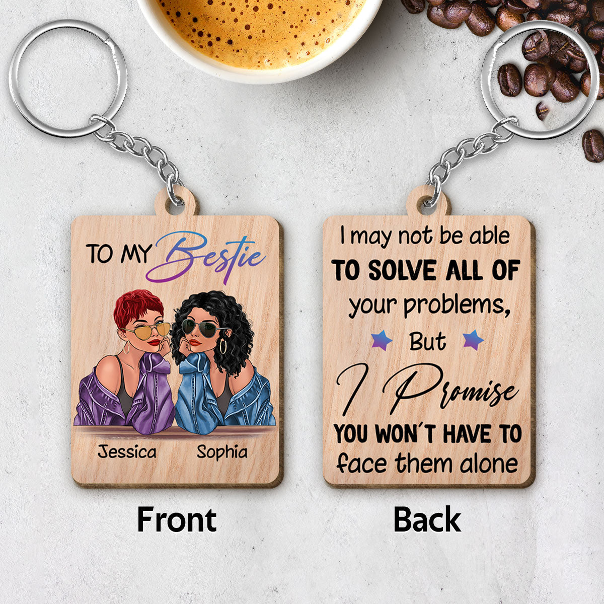 Fashion Besties To My Bestie Personalized Wooden Keychain