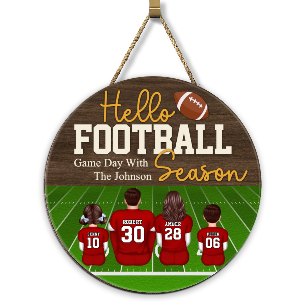Hello Football Season Personalized Round Door Hanger, Family Fall Decor