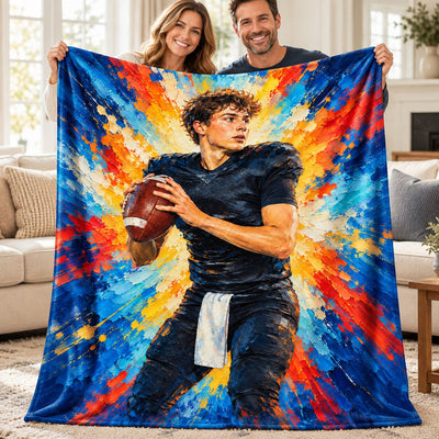 Modern Oil Painting Sport Photos Insert - Personalized Fleece Blanket - Gift For Boy, Girl