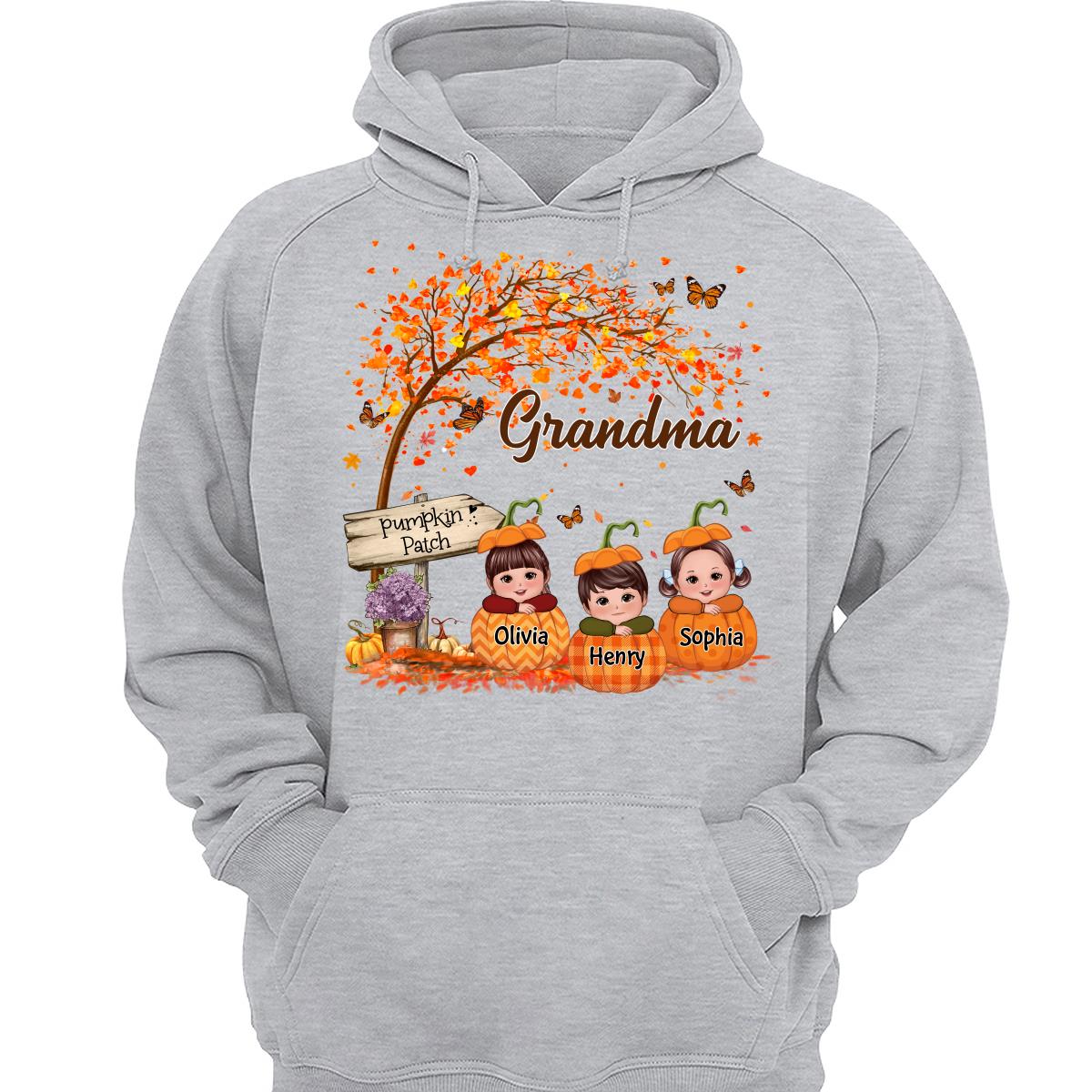 Grandma Mom Fall Season Kids Laying On Pumpkins Personalized Shirt