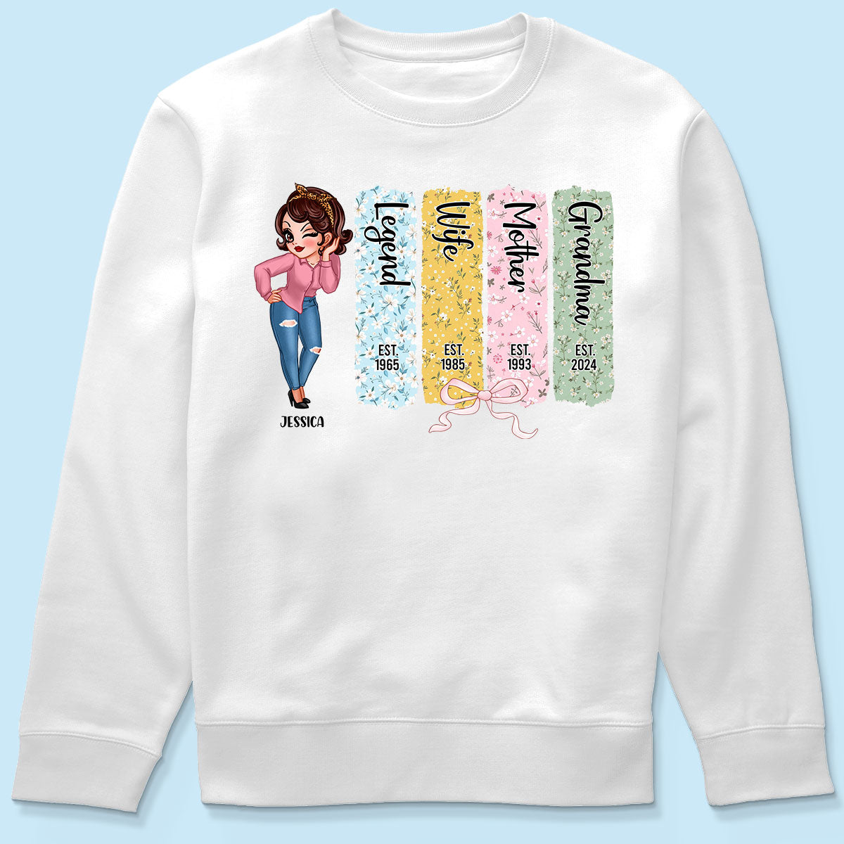 Floral Mom Grandma Est Bow Coquette Personalized Shirt, Gift