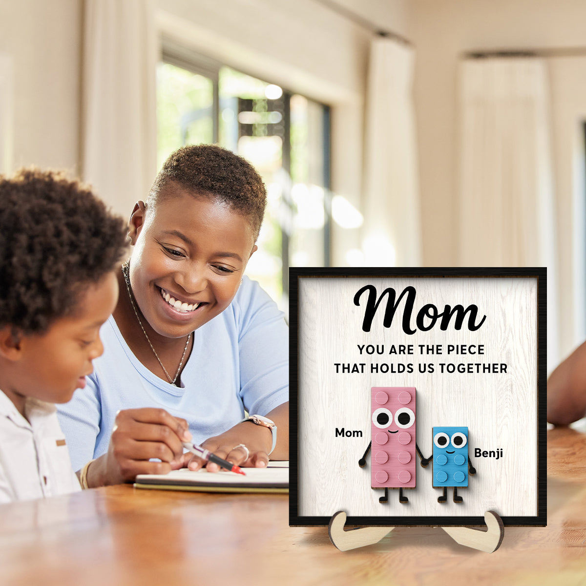 Mom And Kids Cute Puzzle Personalized 2-Layered Wooden Plaque, Gift for Mom, Gift for Wife, Gift for Grandma