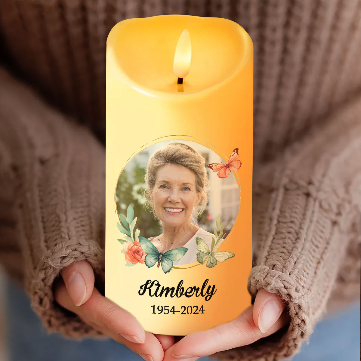 This Candle Burns In Loving Memory Personalized LED Candle, Custom Photo Sympathy Gift