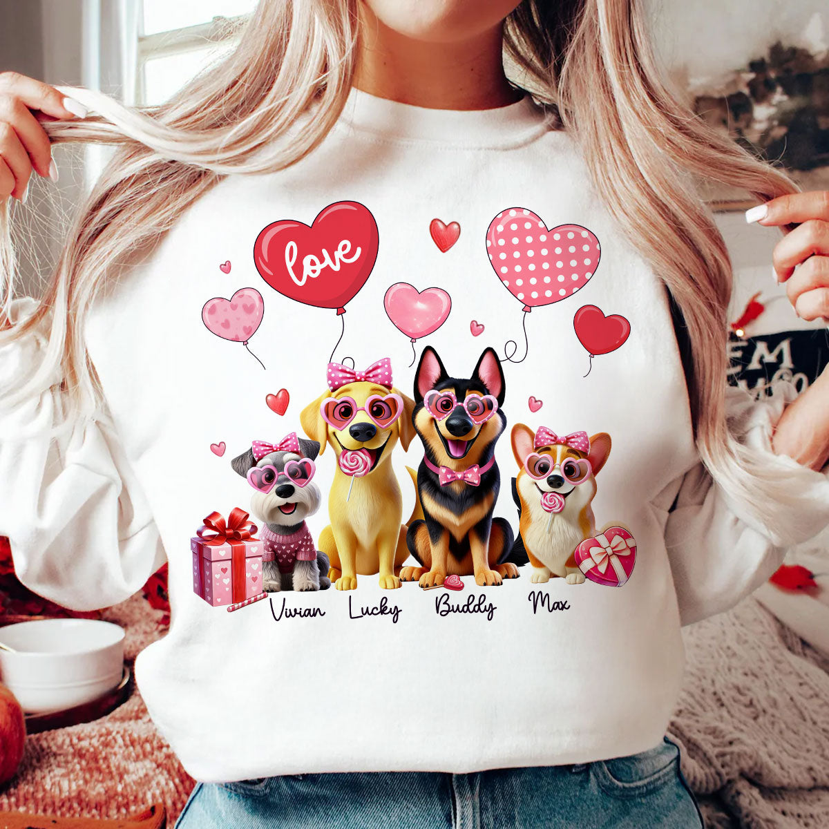 Personalized  Heart Balloon Shirt For Dog Mom, 3D Cute Dogs
