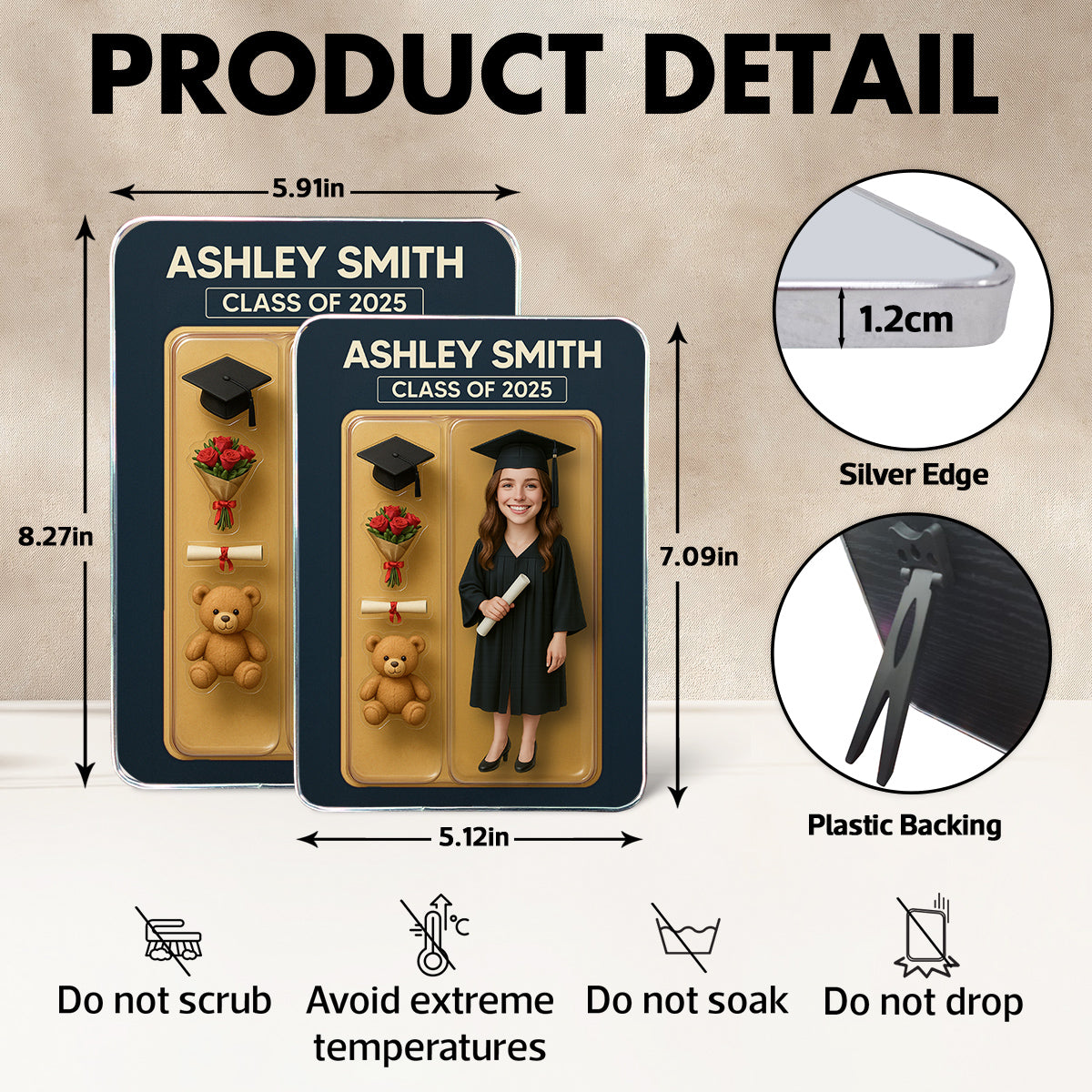 Graduation Custom Figure 3D Effect Personalized Mirrored Picture Frame, Graduation Gift