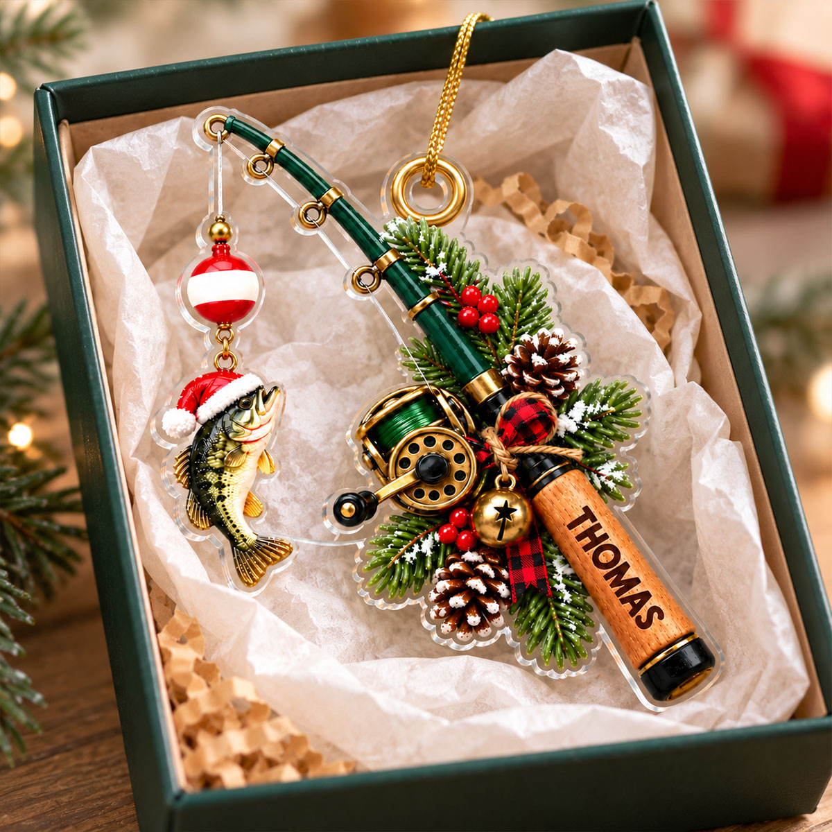 Fishing Rod Christmas 2D Flat - Personalized Acrylic Ornament - Christmas Gift For Fishing Lovers