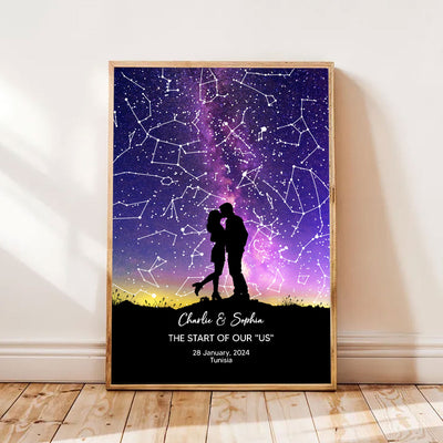 Couple Hugging Kissing Personalized Poster, Custom Star Map, Capture the Precious Moment, Gift, Constellation Print, Real Astronomical Data