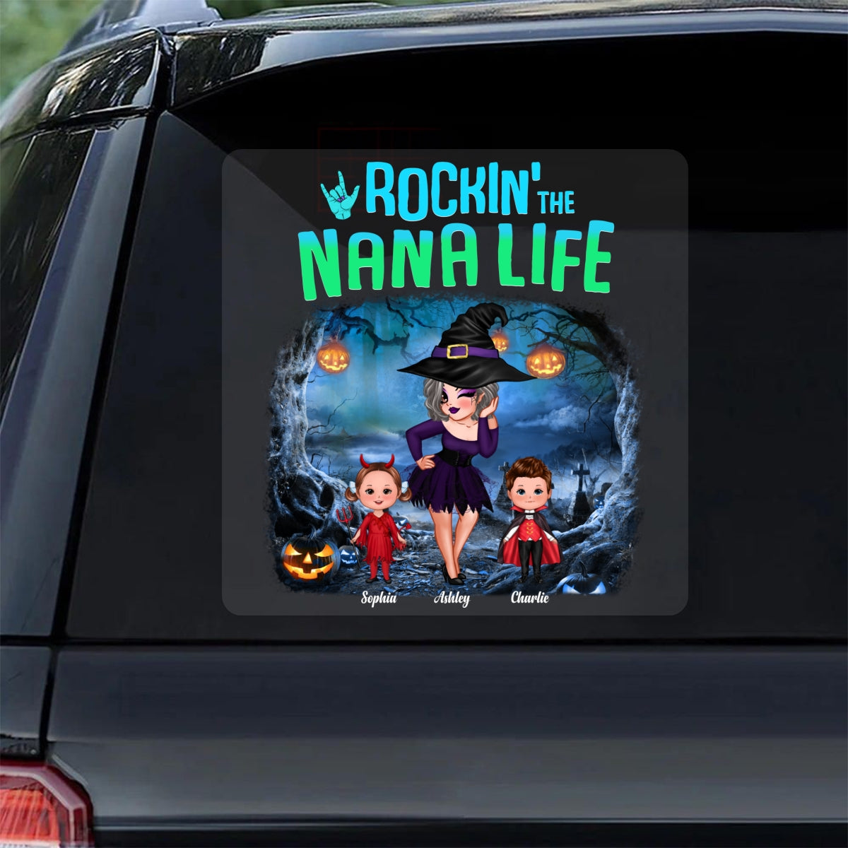 Night Halloween Rockin‘ Grandma Personalized Decal, Halloween Decor