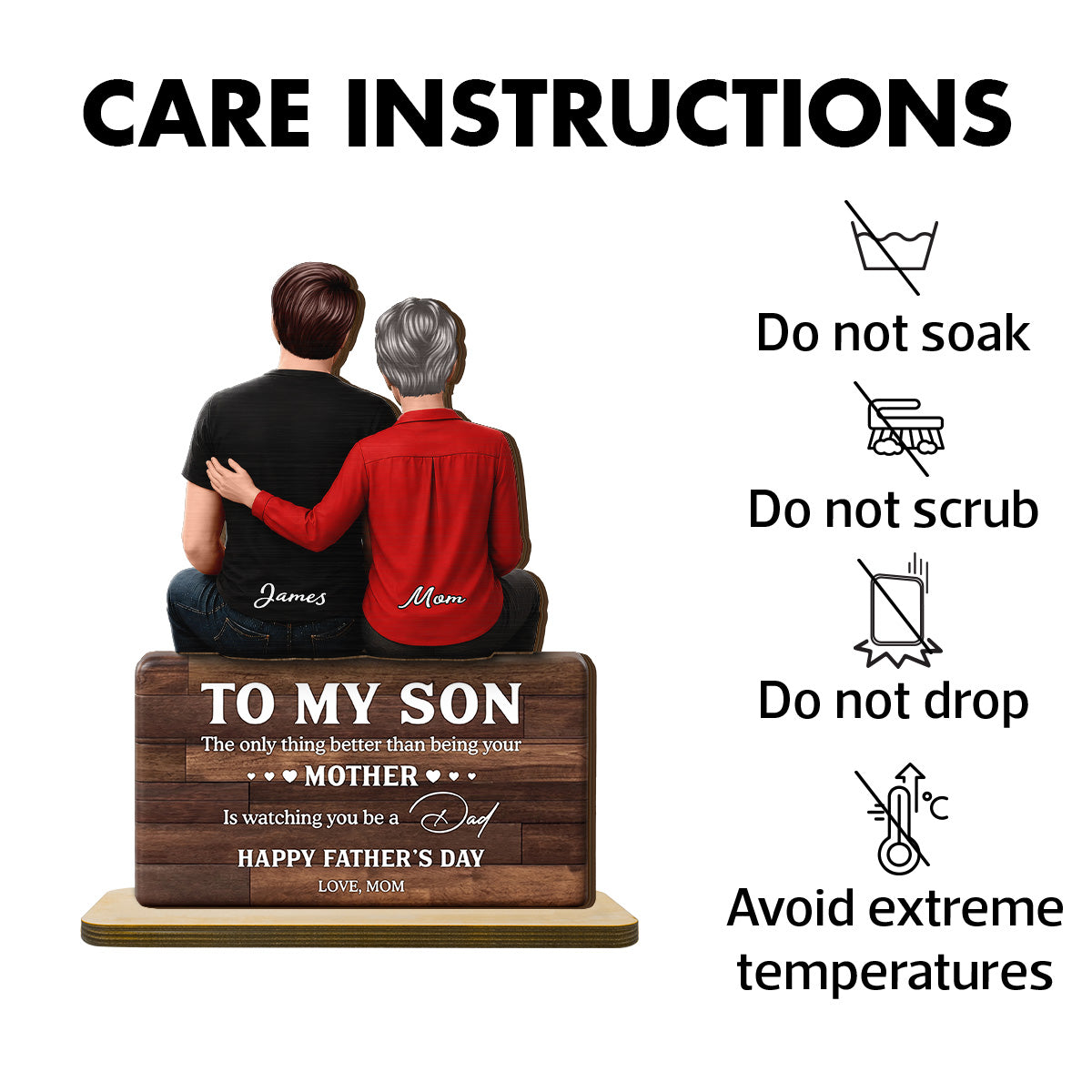 To My Son Happy Father's Day 2D Flat - Personalized Wooden Plaque - Heartfelt Father's Day Gift For Son
