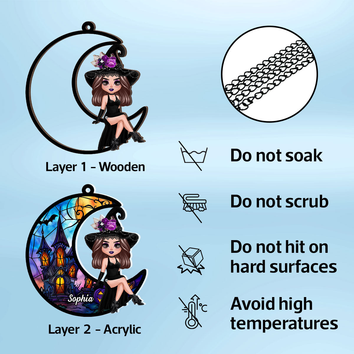 Halloween Witch Sitting On Moon Personalized Suncatcher, Halloween Decoration