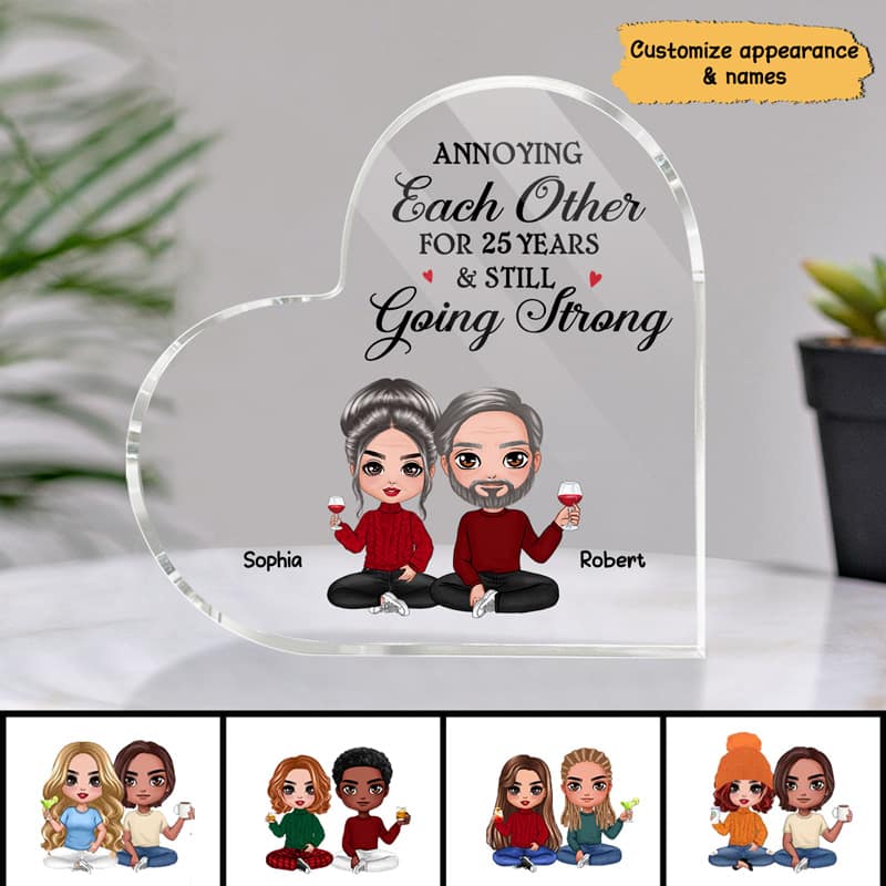 Doll Couple Anniversary Gift Personalized Heart Acrylic Plaque