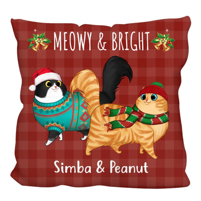 Christmas Pattern Cartoon Walking Cat Personalized Pillow (Insert Included)