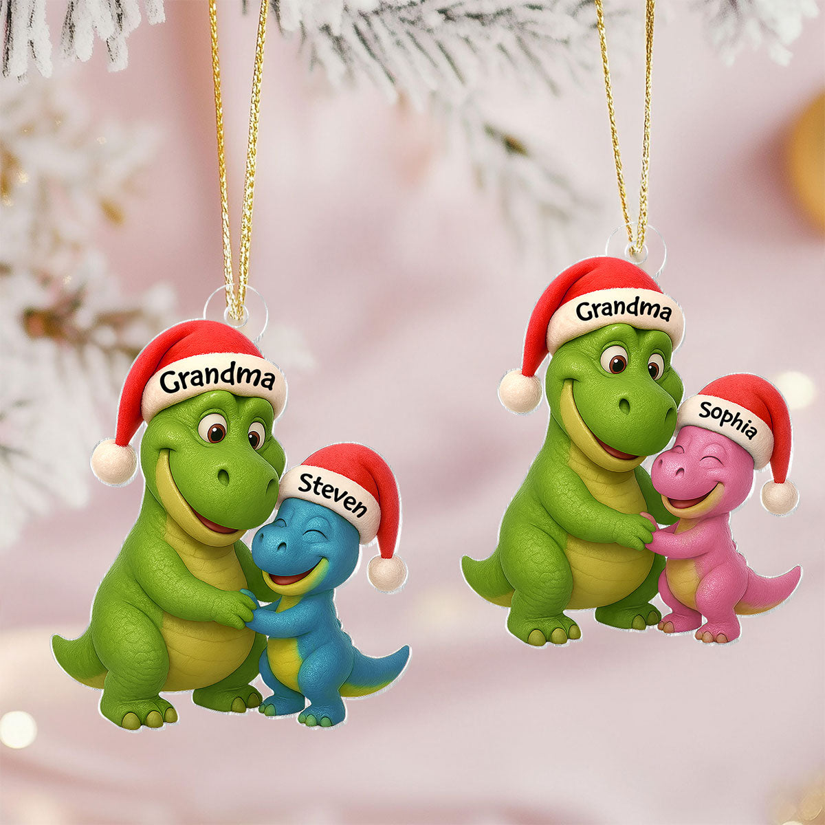 3D Effect Heartwarming Grandmasaurus Hugging Dinosaur Grandkid - Personalized Acrylic Car Hanger - Fun & Unique Gift For Grandkids